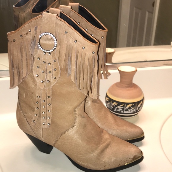 Ariat Shoes Rare Ariat Womens Leather Western Fringe Rhinestone Tan